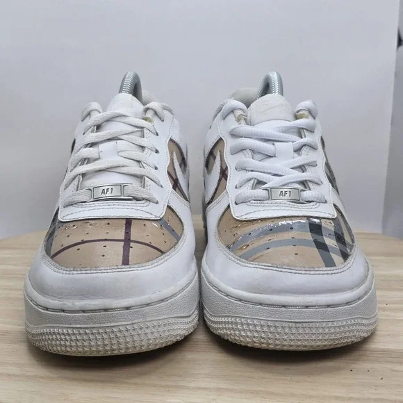 Womens Size 8.5 - Nike Air Force 1 Low Shoes White Custom Burberry paint - Picture 2 of 12